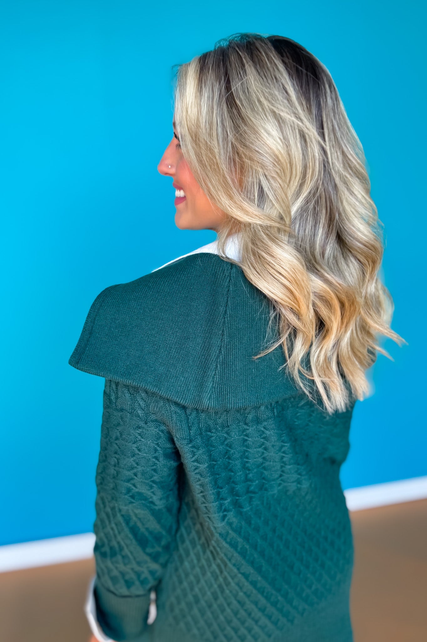 SSYS Tori Exaggerated Collar Zip Knit Pullover In Hunter