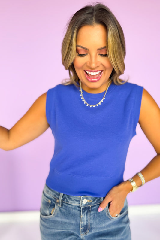 Cobalt Blue Banded Waist Sleeveless Top