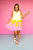 Ecru Pink Sleeveless Collared Colorblock Arch Dress