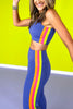 SSYS Orange Pink Lime Inset Stripe Periwinkle Leggings