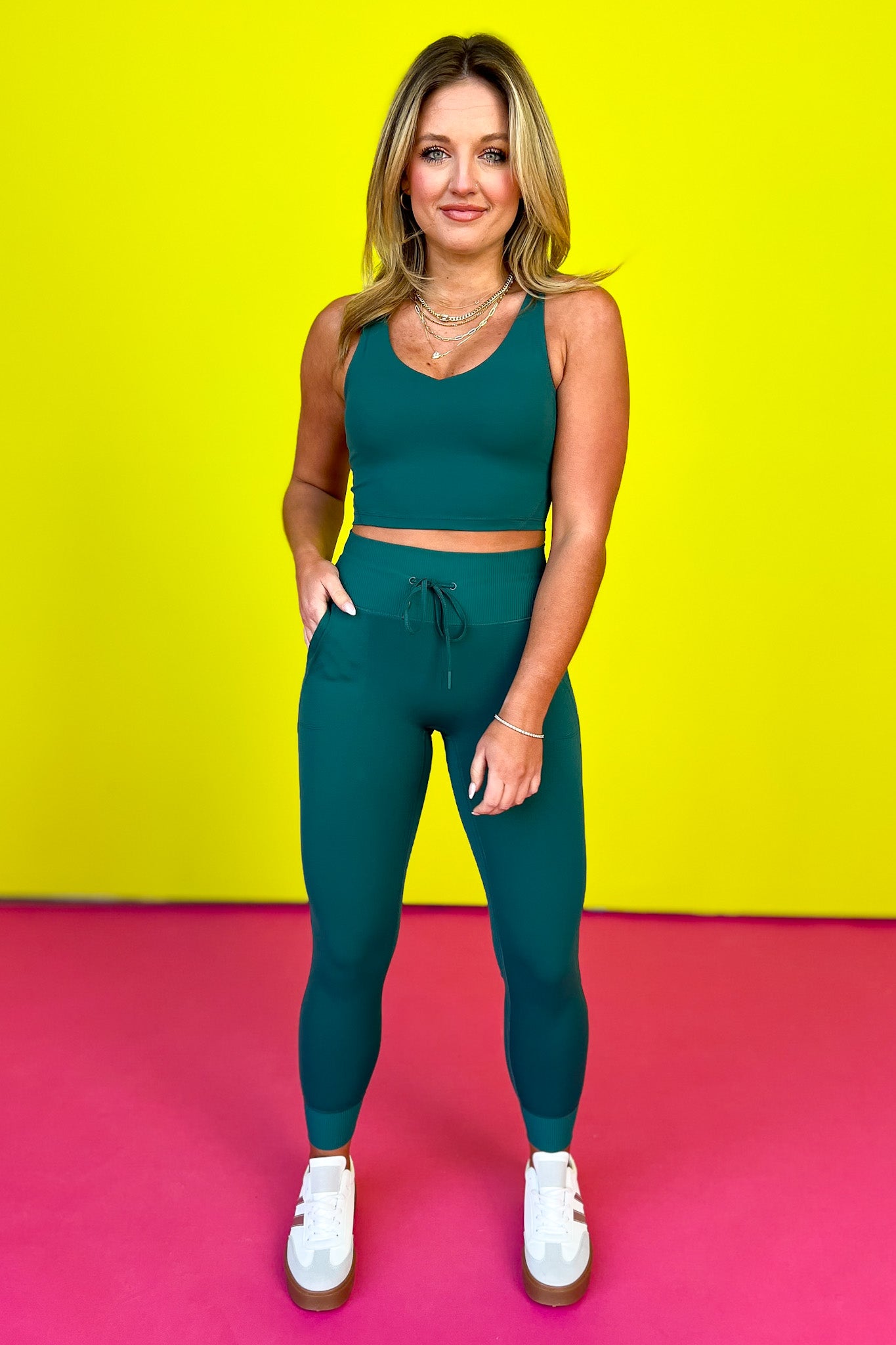 SSYS Ribbed Band Jogger Leggings In Emerald