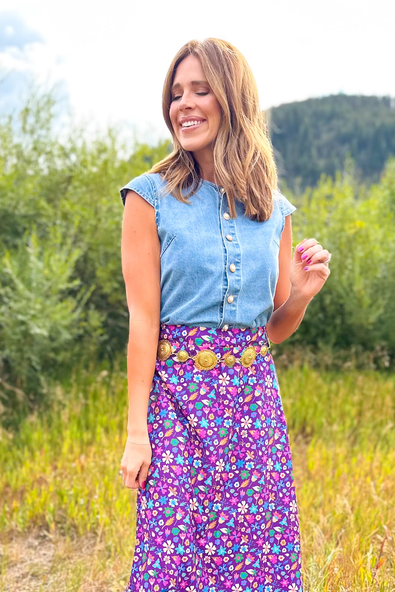 SSYS Daisy One Tier Maxi Skirt In Purple Floral