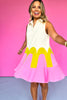 Ecru Pink Sleeveless Collared Colorblock Arch Dress
