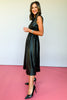 Black Faux Leather Smocked Waist Zip Front Dress