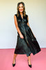 Black Faux Leather Smocked Waist Zip Front Dress