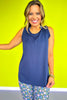 SSYS Navy Ruffle Racerback Honeycomb Active Tank Top