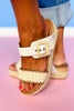 Off White Raffia Detail Double Band Buckle Platform Sandals