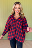 Red Plaid Collared Button Up Long Sleeve Top