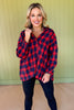 Red Plaid Collared Button Up Long Sleeve Top