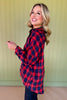 Red Plaid Collared Button Up Long Sleeve Top