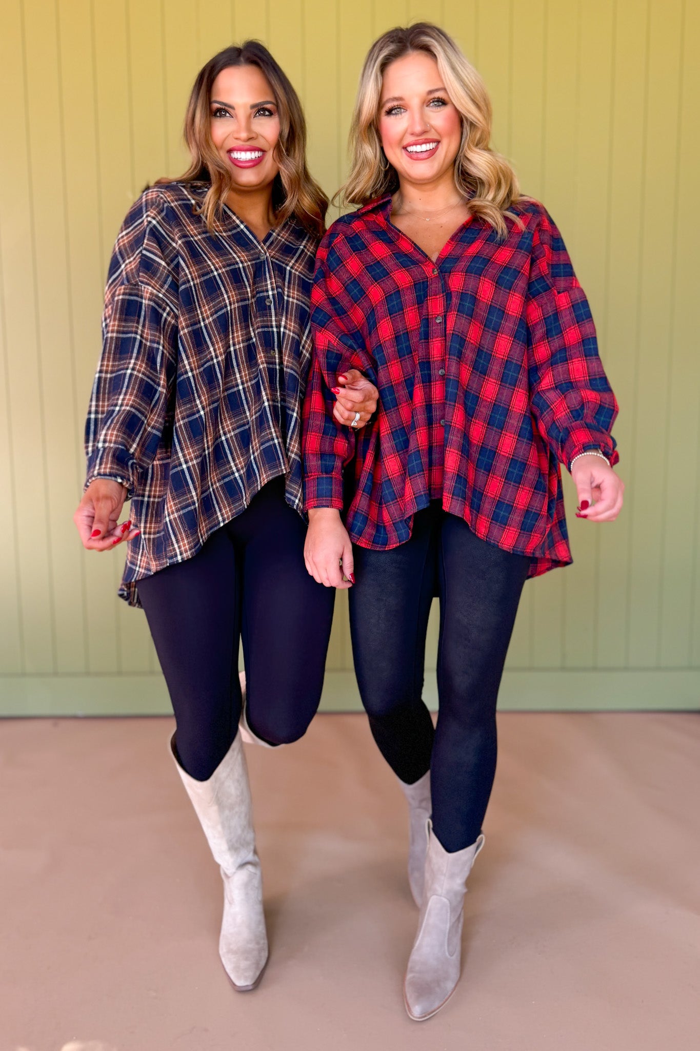 Red Plaid Collared Button Up Long Sleeve Top