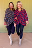 Red Plaid Collared Button Up Long Sleeve Top