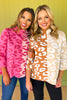 Pink Animal Print Colorblock Mock Neck Sweater