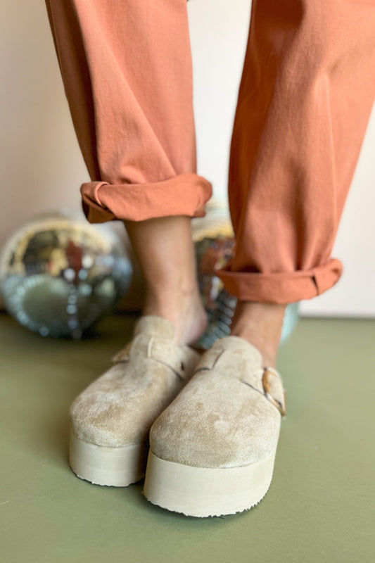 Tan Buckle Platform Clog Shoes *FINAL SALE*