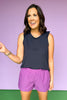 SSYS Purple Solid Active Shorts With Wavy Printed Inset