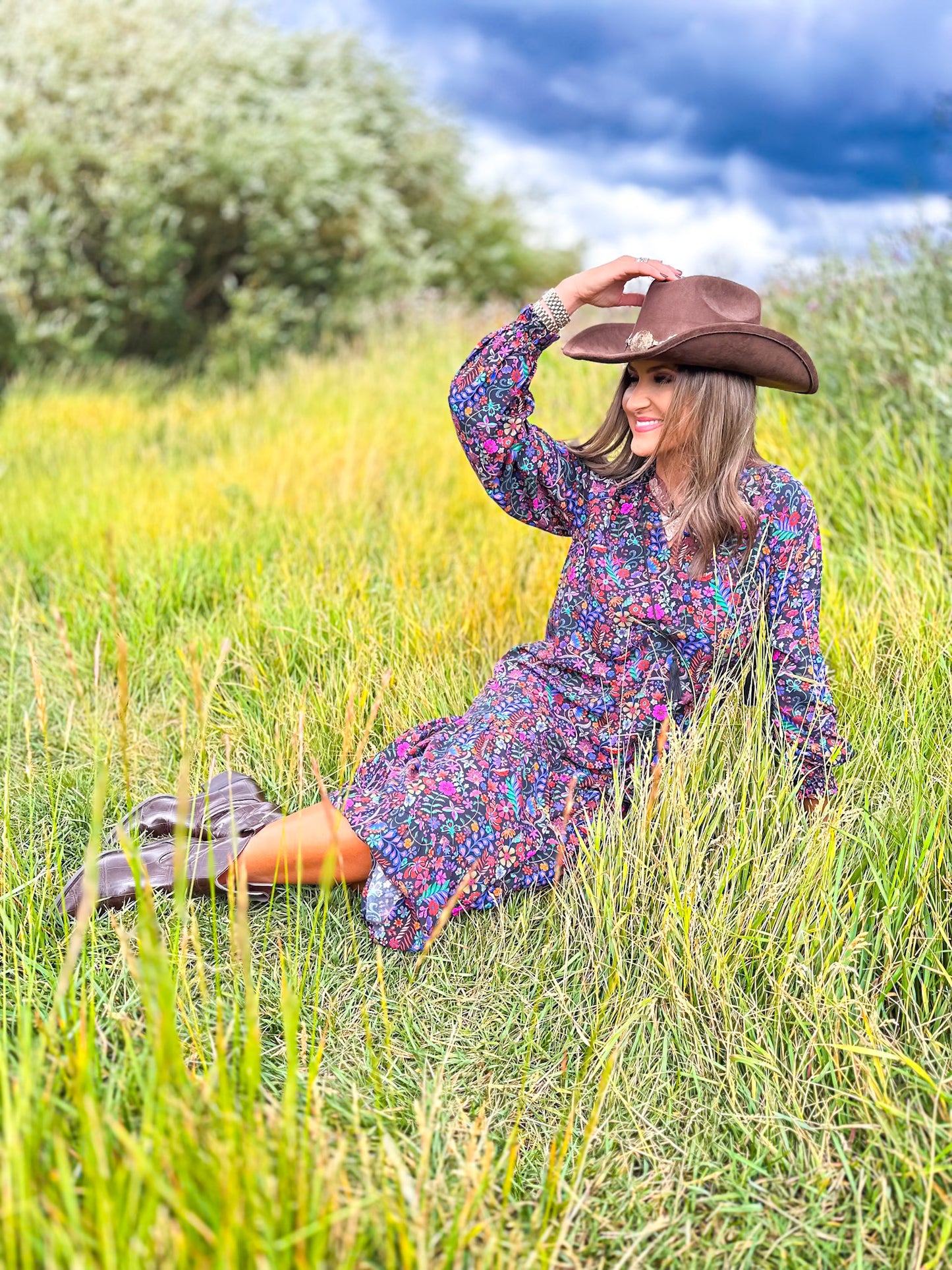 SSYS Rowan Long Sleeve Maxi Dress In Empress Blooms