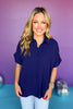 Navy Collared Button Up Short Dolman Sleeve Top *FINAL SALE*