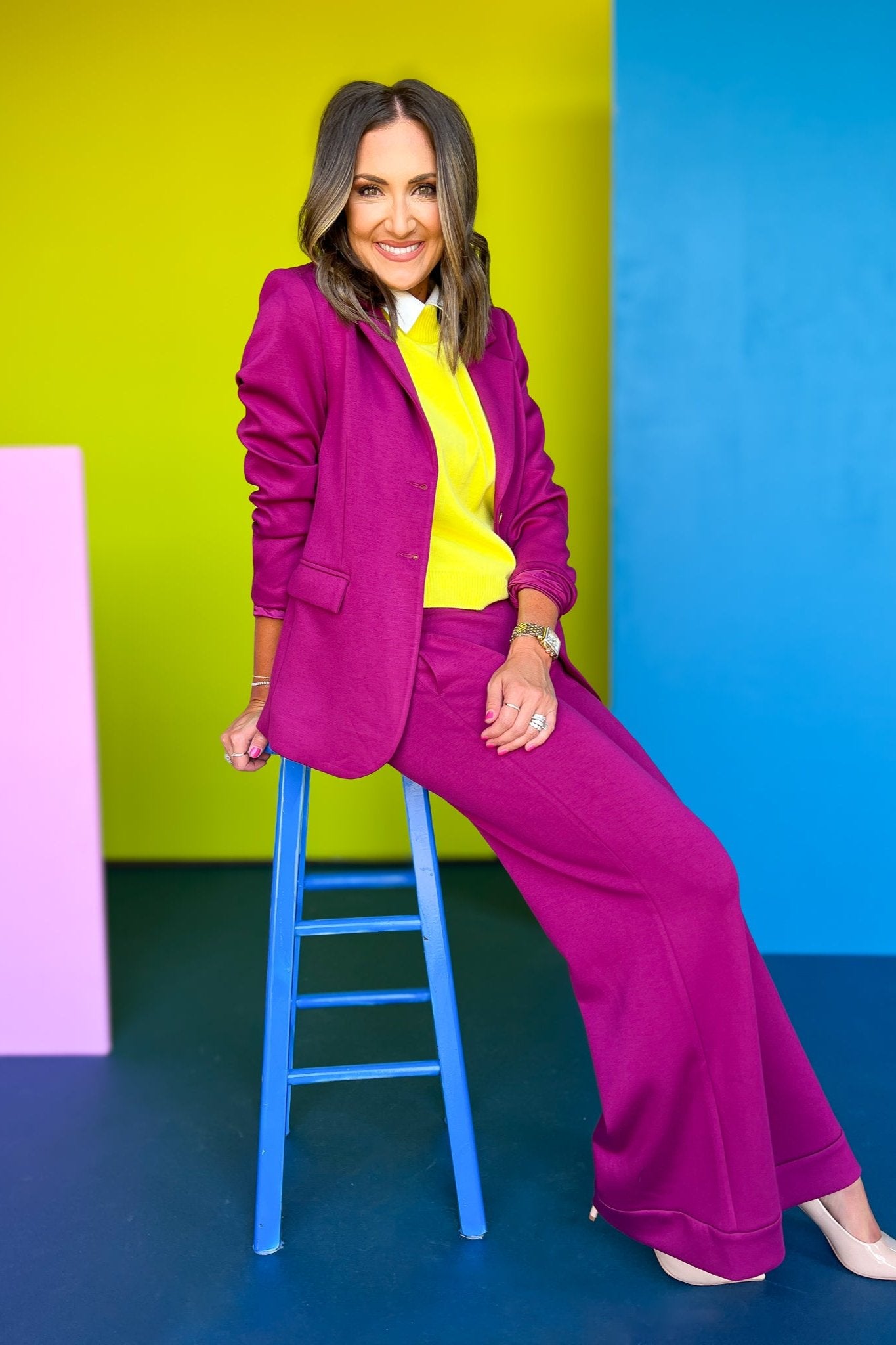  SSYS The Mackenzie Air Blazer In Magenta, ssys fall collection, ssys fall, fall style, fall outfit, must have fall, elevated fall, mom style, office style, office outfit, fall blazer, elevated blazer, ssys blazer, ssys by mallory fitzsimmons