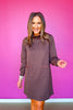SSYS Tillson Horsebit Quilted Suede Trim Long Sleeve Dress In Brown