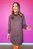 SSYS Tillson Horsebit Quilted Suede Trim Long Sleeve Dress In Brown
