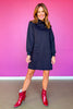 SSYS Tillson Horsebit Quilted Suede Trim Long Sleeve Dress In Black