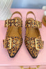 Taupe Animal Print Eyelet Belt Strap Slingback Flats