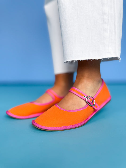 Orange Cotton Mary Jane Ballet Flats