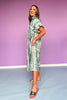 Mint Printed Smock Front Yoke Short Puff Sleeve Midi Dress