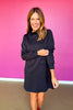 SSYS Tillson Horsebit Quilted Suede Trim Long Sleeve Dress In Black