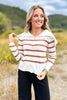 SSYS Alex Stripe Zip Long Sleeve Top In Ivory Taupe