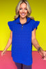 SSYS Royal Blue Quilted Ruffle Shoulder Half Zip Pullover