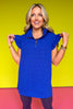 SSYS Royal Blue Quilted Ruffle Shoulder Half Zip Pullover