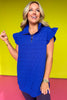 SSYS Royal Blue Quilted Ruffle Shoulder Half Zip Pullover