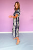 Navy Printed Smock Front Yoke Short Puff Sleeve Midi Dress