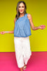 Denim Ruched Sleeveless Top *FINAL SALE*