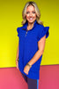 SSYS Royal Blue Quilted Ruffle Shoulder Half Zip Pullover