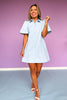 Blue Collared Button Down Short Sleeve Dress