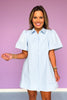 Blue Collared Button Down Short Sleeve Dress