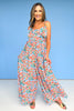 Blue Multi Floral Bow Front Detail Jumpsuit