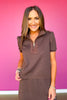 SSYS Erin Short Sleeve Top In Horsebit Quilted Suede Trim Brown