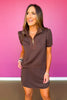 SSYS Erin Short Sleeve Top In Horsebit Quilted Suede Trim Brown