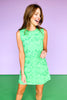 Green Floral Applique Embroidered Scallop Finish Sleeveless Dress