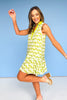 Green Abstract Print Sleeveless Accent Split Collar Dress