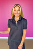 SSYS Erin Short Sleeve Top In Horsebit Quilted Suede Trim Black