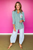 SSYS Collette Poplin Stripe Embroidery Top In Hunter