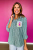SSYS Collette Poplin Stripe Embroidery Top In Hunter
