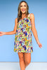 Green Multi Linen Scallop Edge Detail Square Neck Dress