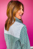 SSYS Collette Poplin Stripe Embroidery Top In Hunter