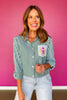 SSYS Collette Poplin Stripe Embroidery Top In Hunter