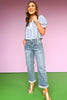 Vervet High Rise Tab Waistband Cuffed Slim Wide Jeans